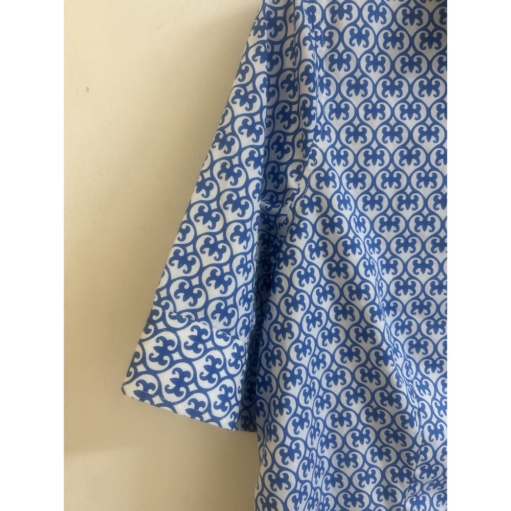 Talbots Women's Size 12 Blue/white Print Buttoned Short Puff Sleeve Fitted Top - Picture 6 of 8